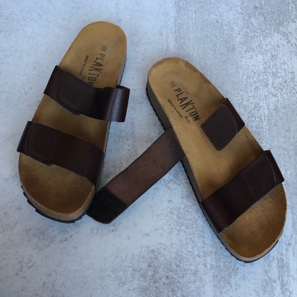 Plakton Mens Brown Leather Slide Sandals Spain Size EU 42 - Picture 2 of 7